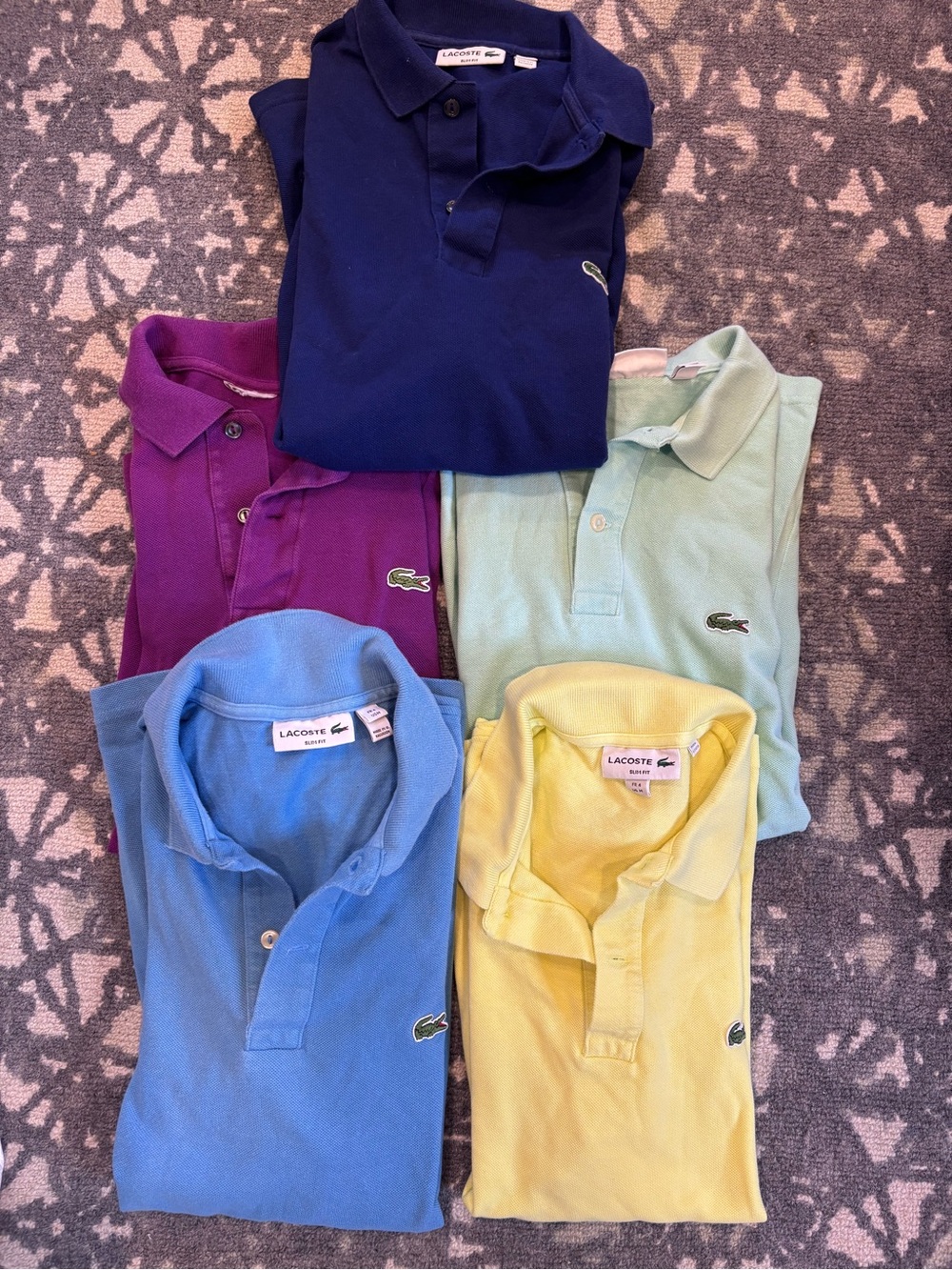 Set of 5 Lacoste size Medium men's polo shirts